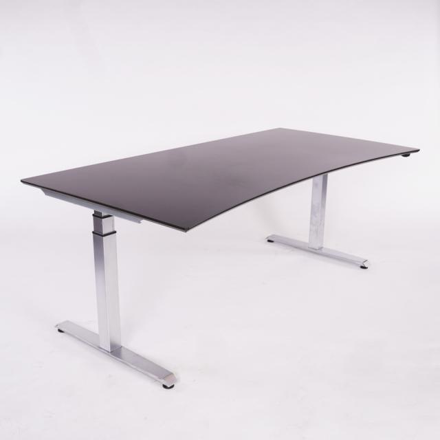 Oman - Hæve sænkebord - Fuld bue - Sort - Sølvgrå - 3-led - 200 - 100 - Fast kabelbakke