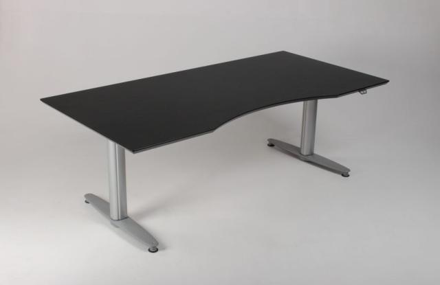 Hæve sænkebord - Centerbue - Sort - Linoleum - Grå - 3-led - 180 - 90/80 - Kabelbakke