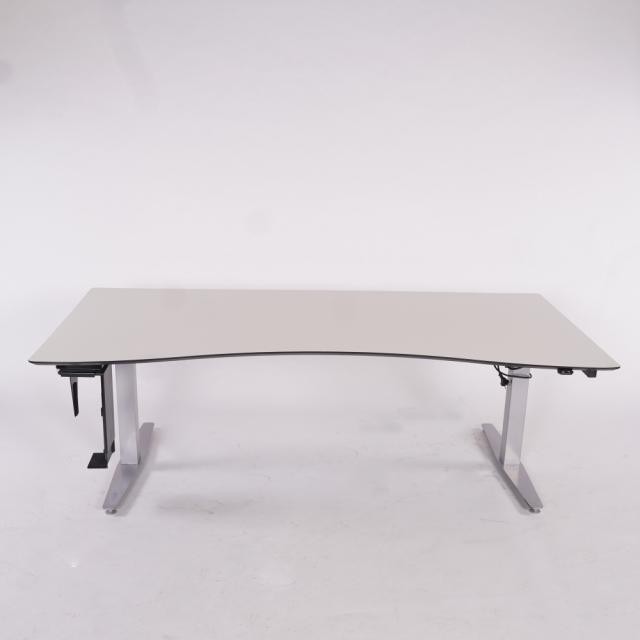 Hæve sænkebord - Fuld bue - Hvid - Grå - 3-led - 200 - 100 - Kabelbakke